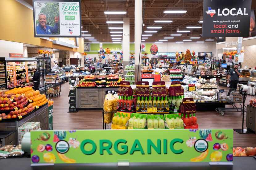 Organic signage on display in the produce section inside the Tom Thumb grocery store at...