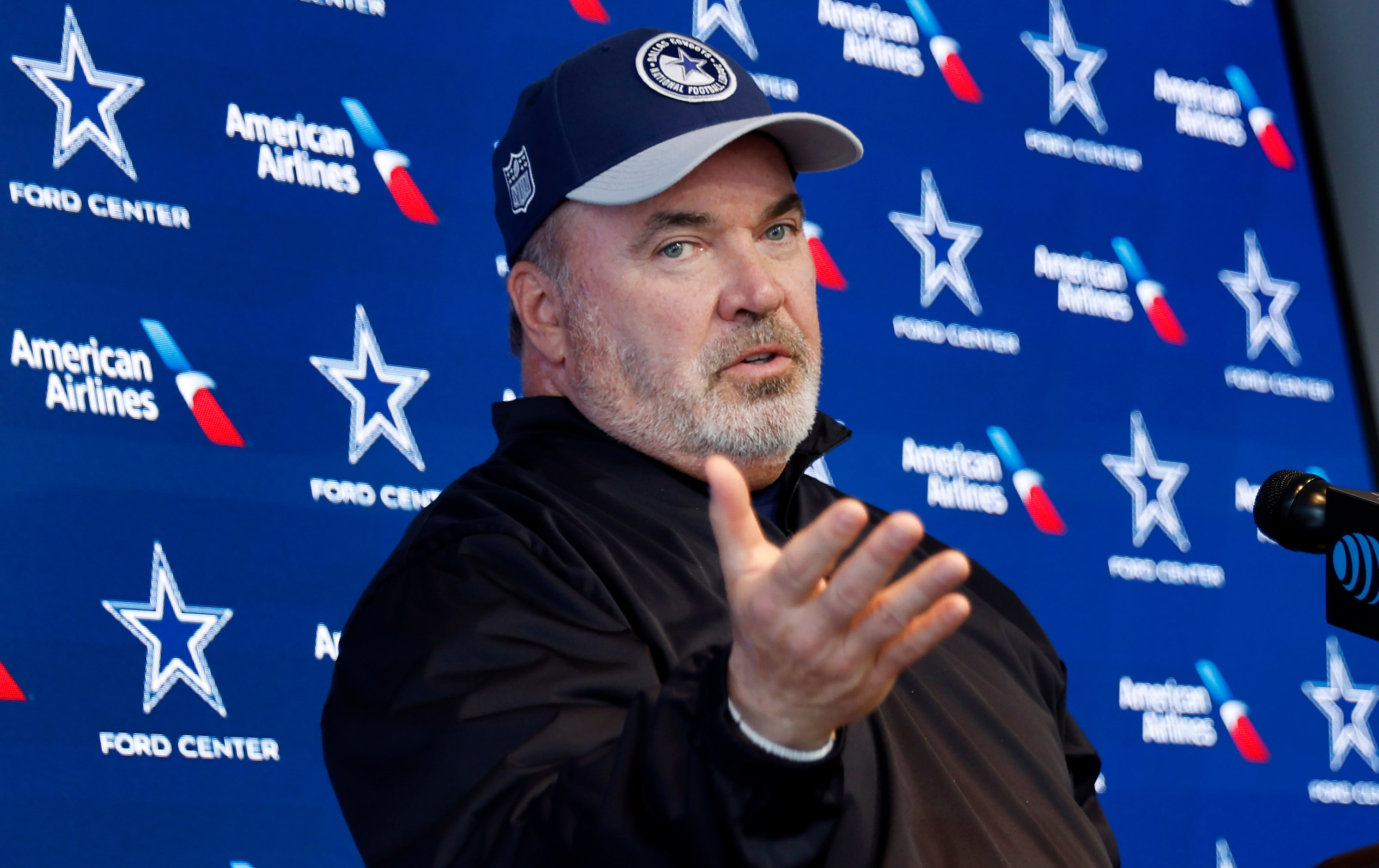 Dallas Cowboys head coach Mike McCarthy answered questions from reporters before a training...