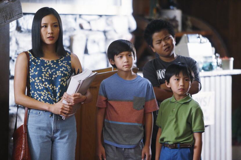 In this image released by ABC, Constance Wu, from left, Forrest Wheeler, Hudson Yang and Ian...