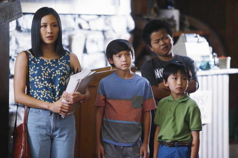 In this image released by ABC, Constance Wu, from left, Forrest Wheeler, Hudson Yang and Ian...