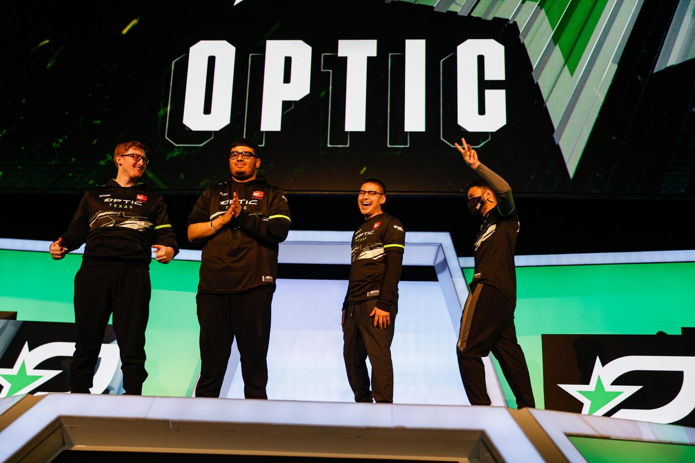 OpTic Texas team from left, Seth "Scump" Abner, Indervir "iLLeY" Dhaliwal, Anthony "Shotzzy"...