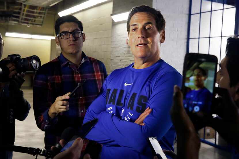 Dallas Mavericks owner Mark Cuban speaks about professional athletes taking a knee during...