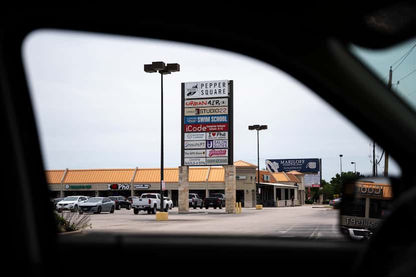 Pepper Square shopping center signage in Dallas, on Saturday, May 11, 2024. There are...