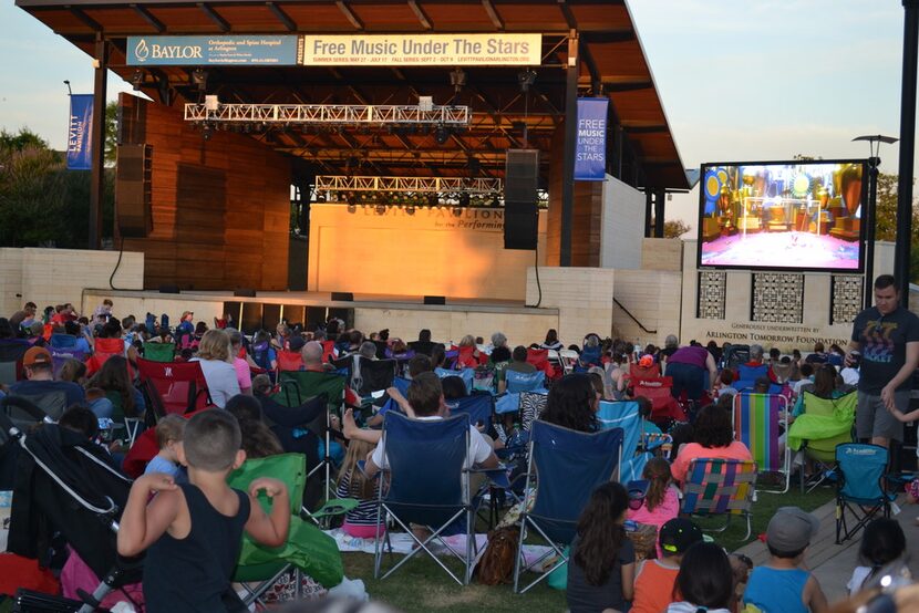 Children enjoy Levitt Pavilion in Arlington's Family Movie Nights series. 