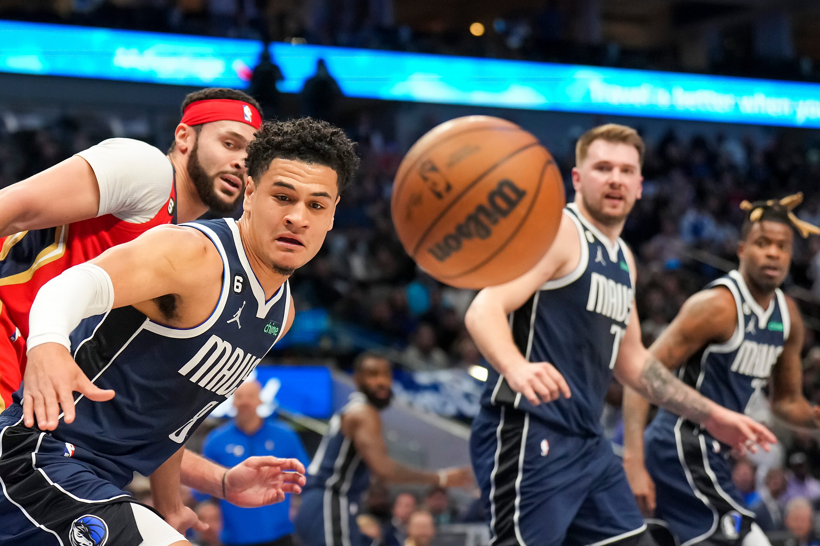 Dallas Mavericks guard Josh Green (8) watches a turnover by New Orleans Pelicans forward...