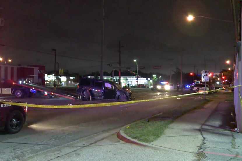 Dallas police at the scene of a crash in West Dallas early Monday morning. Police said a...