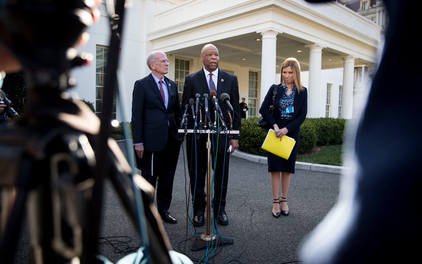 Rep. Elijah Cummings (D-Md.) speaks after leaving a meeting with President Donald Trump,...