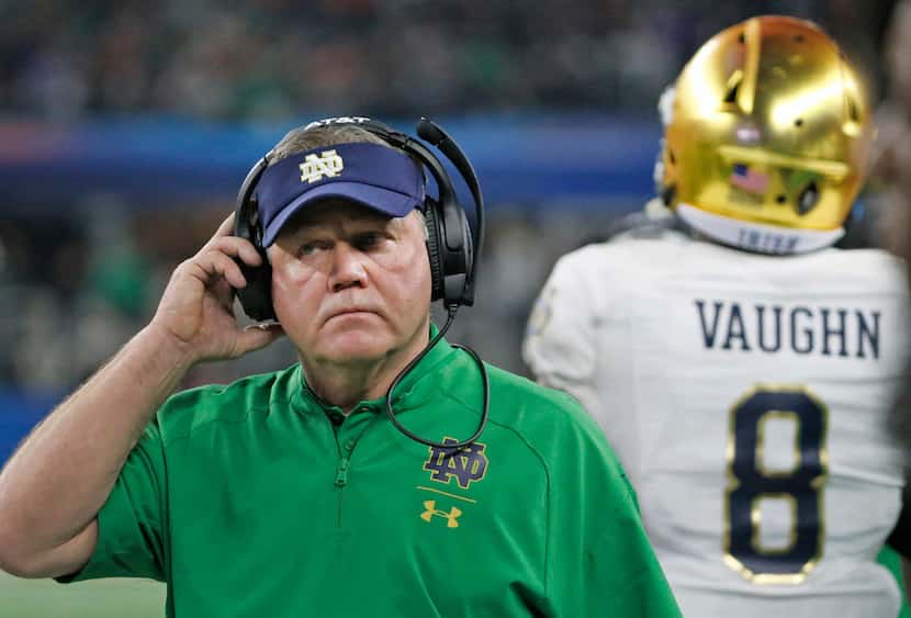 Norte Dame head coach Brian Kelly is pictured on the sidelines in the fourth quarter during...