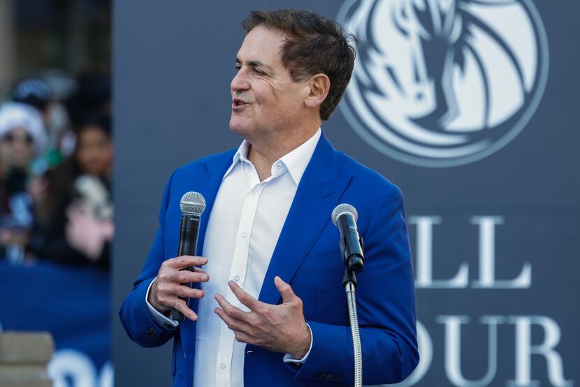 Mark Cuban, Dallas Mavericks owner, speaks during the Christmas Day ceremony where the Dirk...