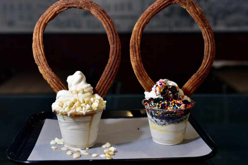 Alley 3 desserts is an intricate churro-ice cream combo at Churro Alley in Carrollton. The...