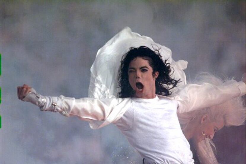 Michael Jackson perfoms during the halftime extravaganza at Super Bowl XXVII in Pasadena.