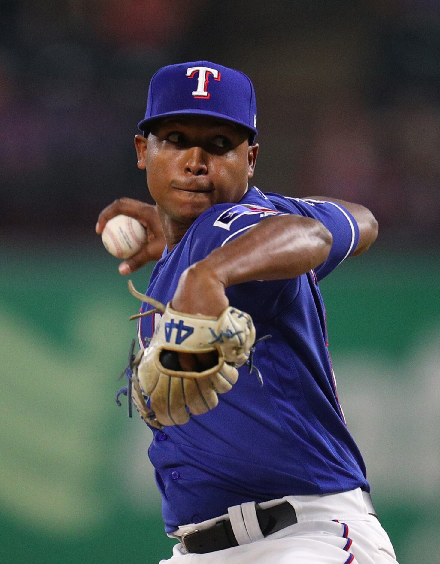 ARLINGTON, TEXAS - APRIL 17: Jose Leclerc #25 of the Texas Rangers pitches in the ninth...