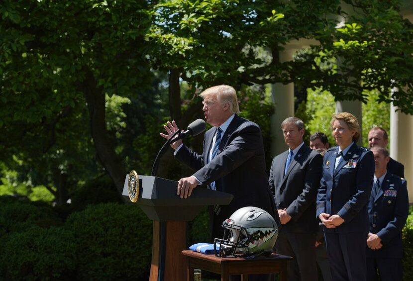 President Donald Trump speaks Tuesday at the presentation ceremony for the...