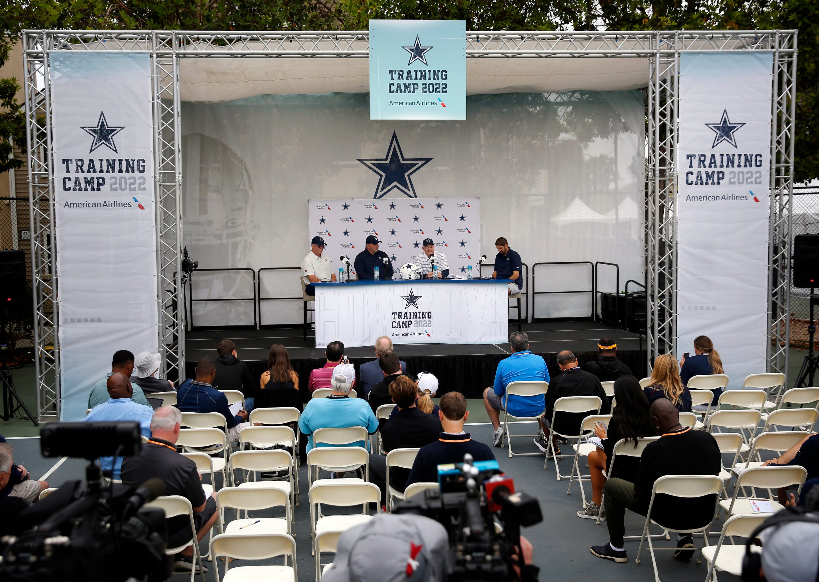 (from left, on stage) Dallas Cowboys COO/Executive Vice President Stephen Jones, Head Coach...