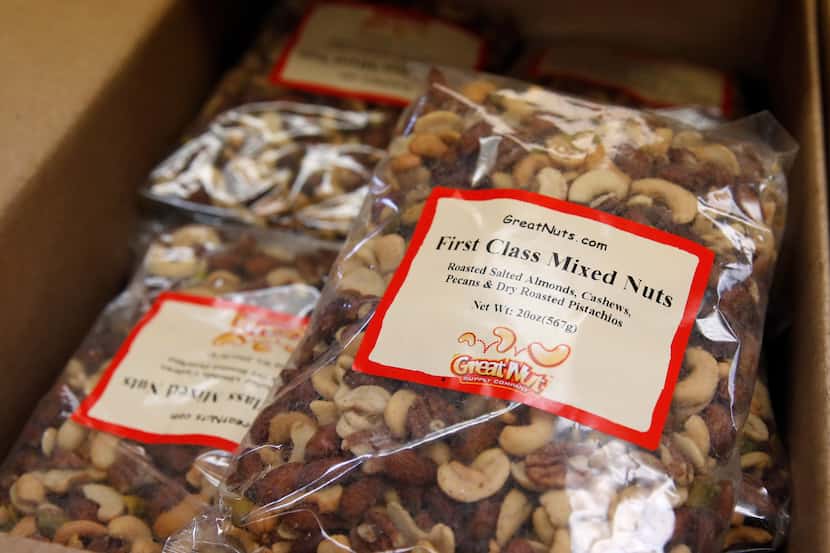 Detail of the First Class Mixed Nuts for sale at GNS Foods in Arlington, Texas on Tuesday,...