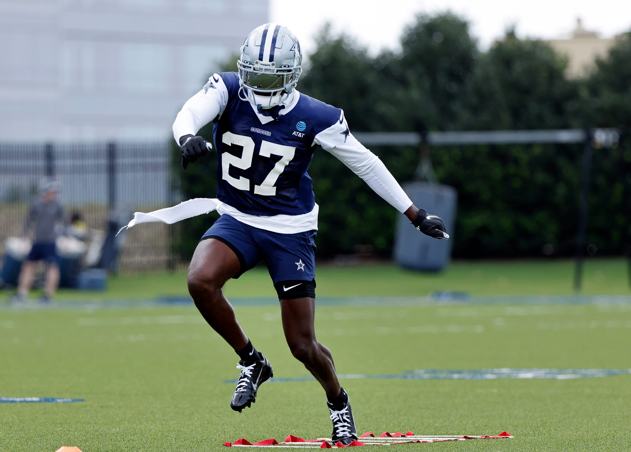 Dallas Cowboys safety Jayron Kearse (27) runs through a training camp practice drill at The...