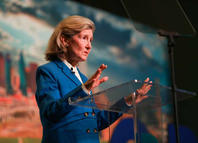 Former ambassador and senator Kay Bailey Hutchison speaks at the 2022 Visit Dallas annual...