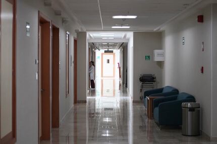 A hallway inside Galenia Hospital in Cancun. (Rocco Saint-Mleux for Kaiser Health News)