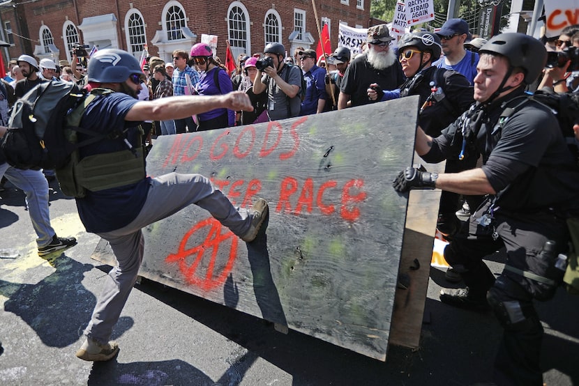 White nationalists, neo-Nazis and members of the "alt-right" clash with counter-protesters...