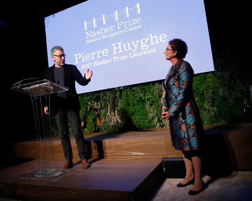 Huyghe accepted the award from Nancy Nasher at Saturday night's gala. He was the second...