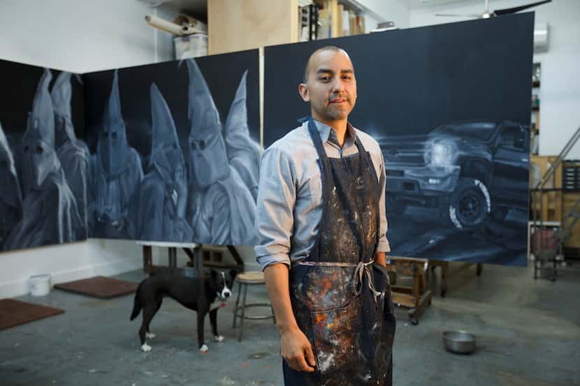 Mexican-American artist Vincent Valdez worked on an eight-panel painting of modern-day KKK...
