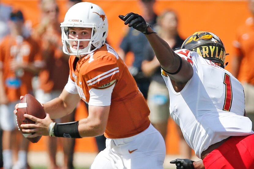 Texas Longhorns quarterback Shane Buechele (7) is pictured during the University of Maryland...