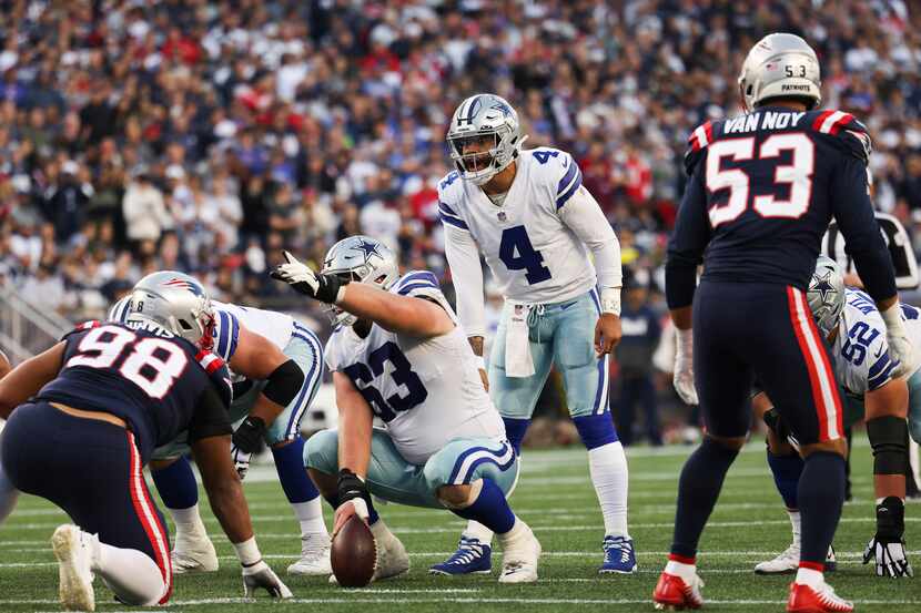 Dallas Cowboys quarterback Dak Prescott (4) during the first half of an NFL game against the...