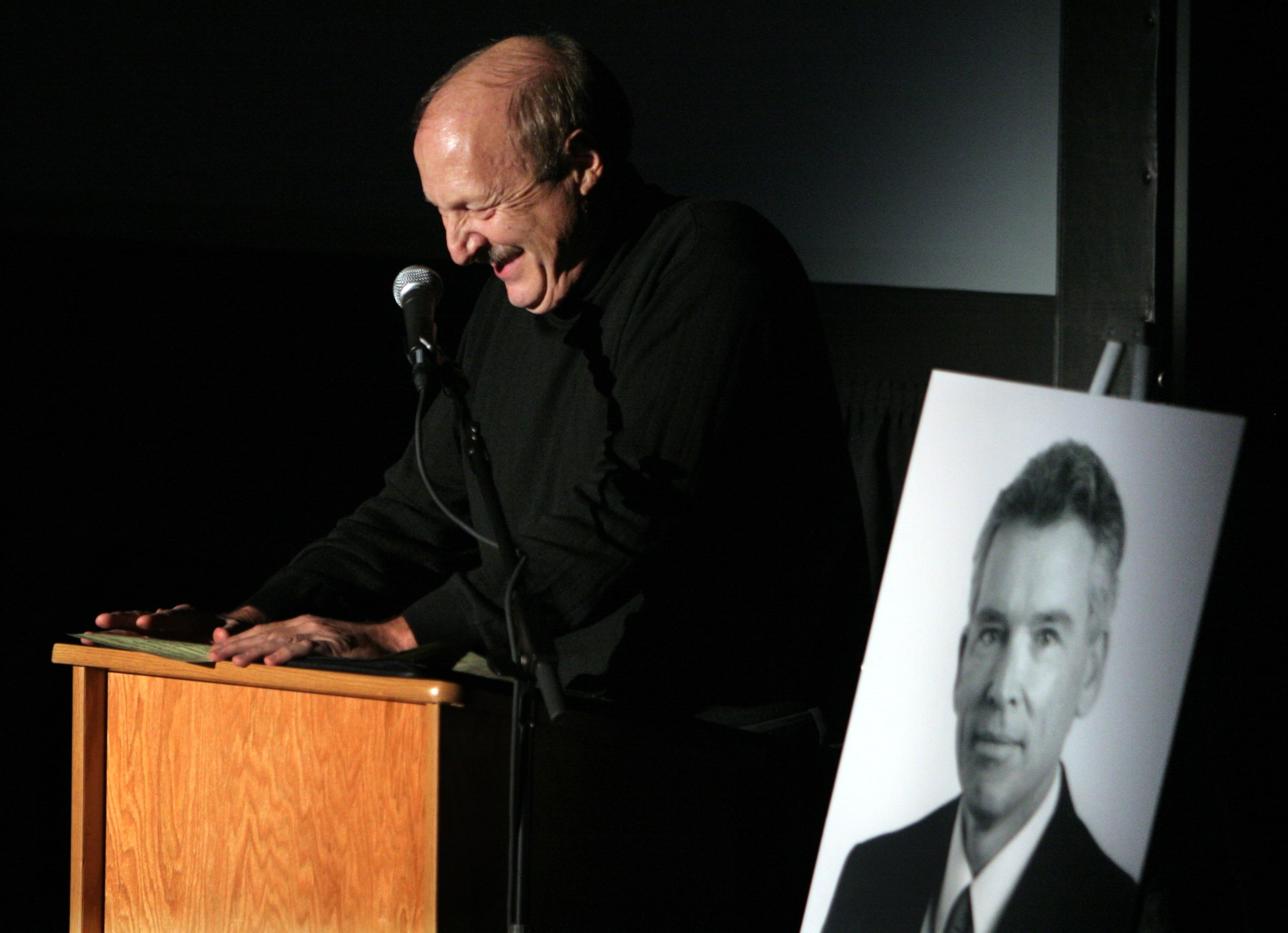 At a memorial for broadcaster Glenn Mitchell at Kalita Humphreys Theater Center in Dallas,...