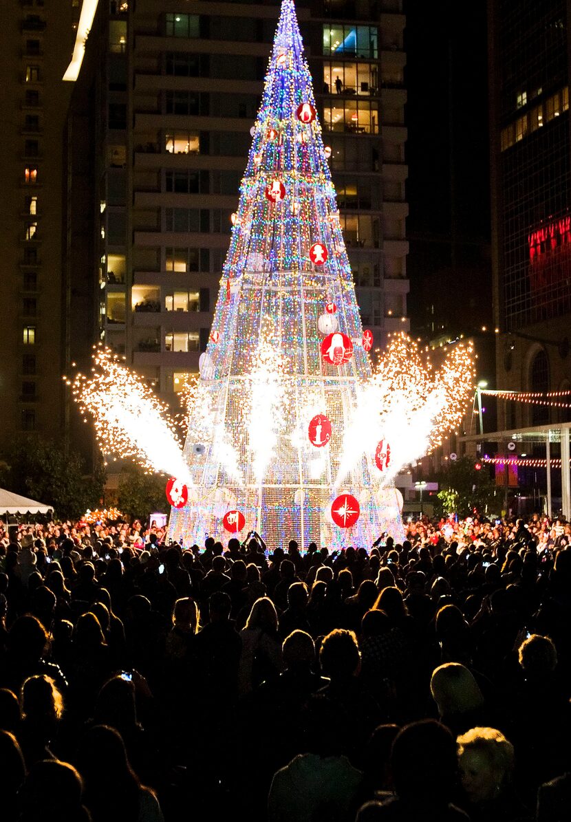 AND ON CHRISTMAS TREES ... Fireworks spray out of a Christmas tree during the City Lights...