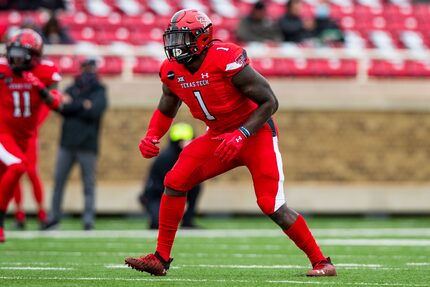 Linebacker Krishon Merriweather #1 of the Texas Tech Red Raiders defends during the first...