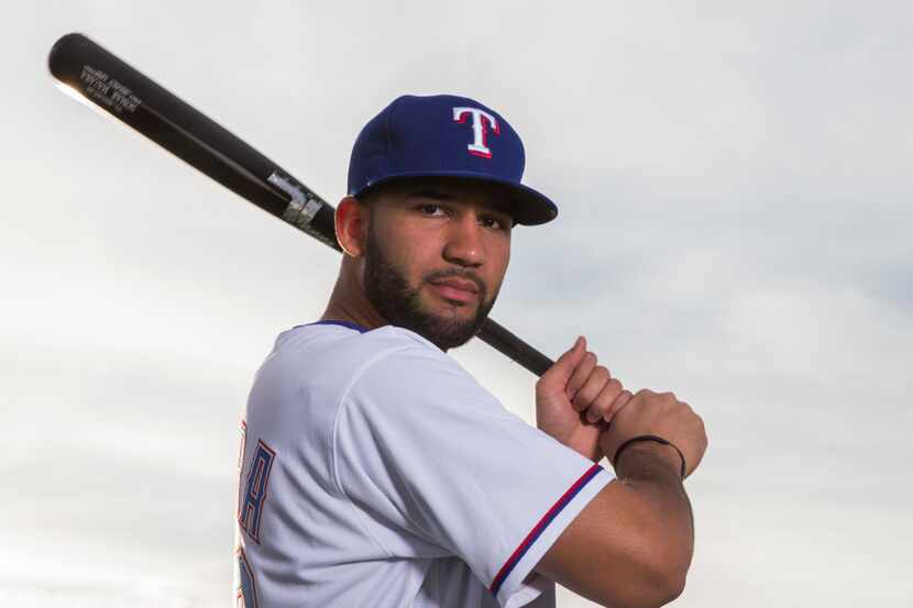 Texas Rangers right fielder Nomar Mazara (30) poses for a portrait on photo day during...