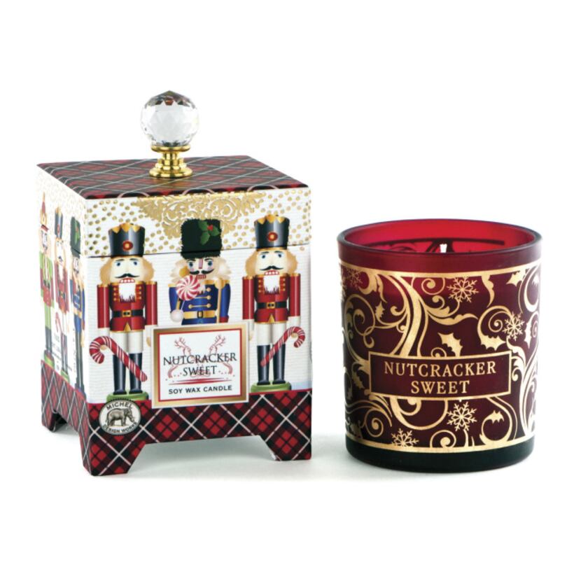 Tucked inside a footed box with whimsical nutcrackers and a faceted glass knob is a printed...
