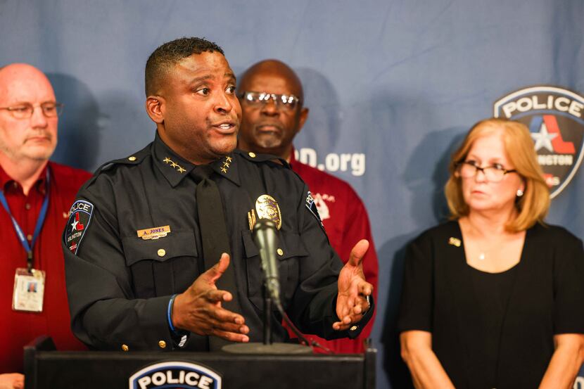 Arlington police Chief Al Jones spoke during a news conference Friday about the fatal shooting.
