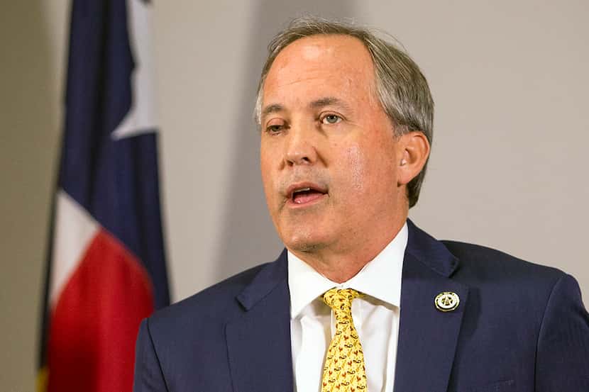 Texas Attorney General Ken Paxton, shown speaking at a May 1, 20218 news conference in...
