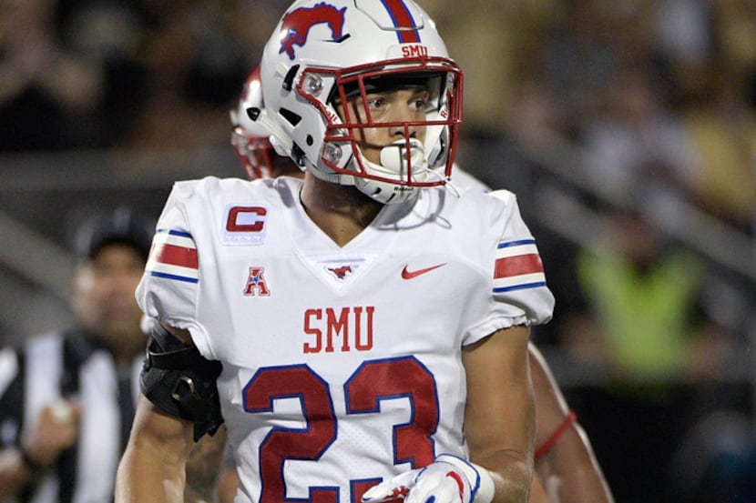 SMU cornerback Jordan Wyatt (23) waits for a play during the first half of an NCAA college...