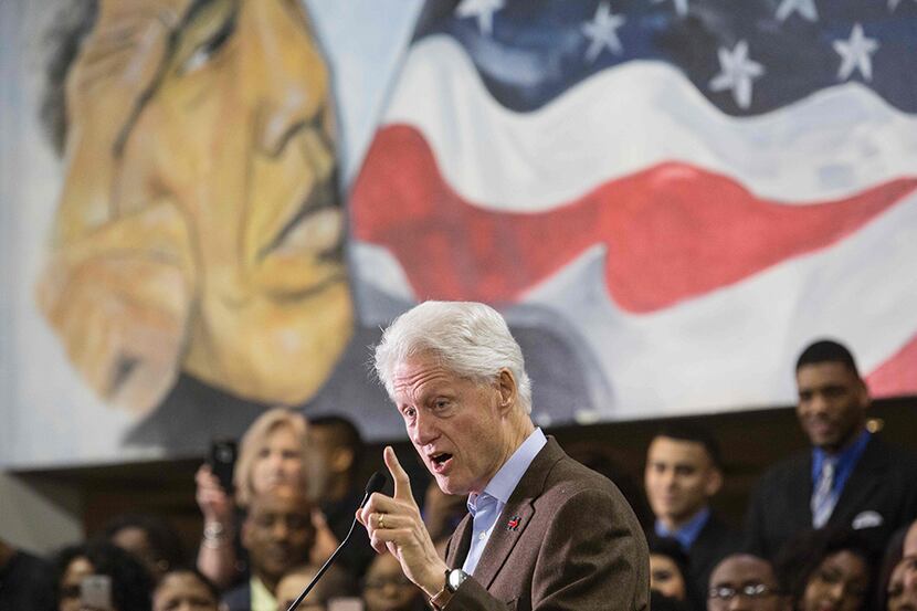  Former US President Bill Clinton speaks during a "Get Out The Vote" event at Paul Quinn...