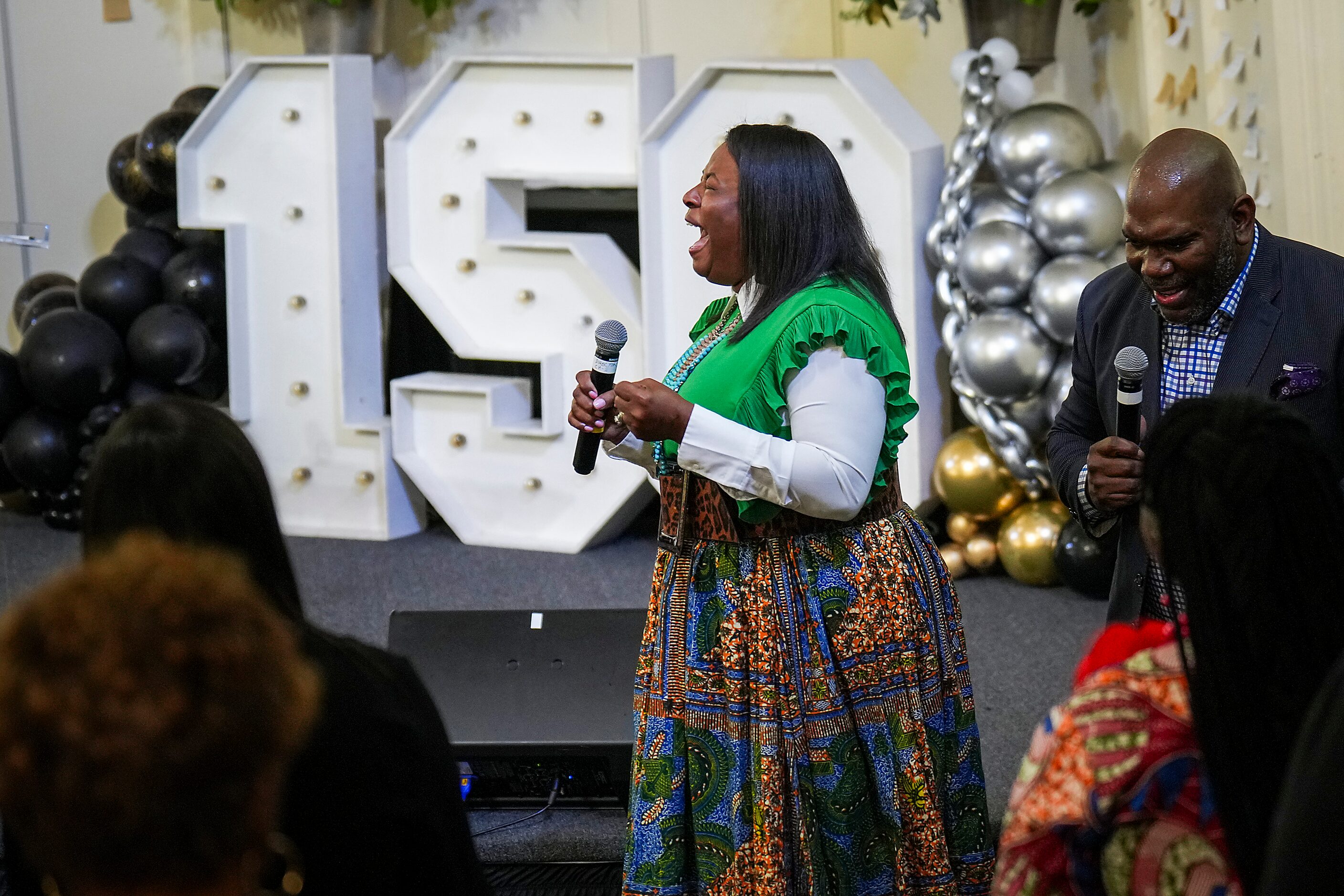 The Blairs, recording artists Darrell and Latonja Blair, sing during a special worship...