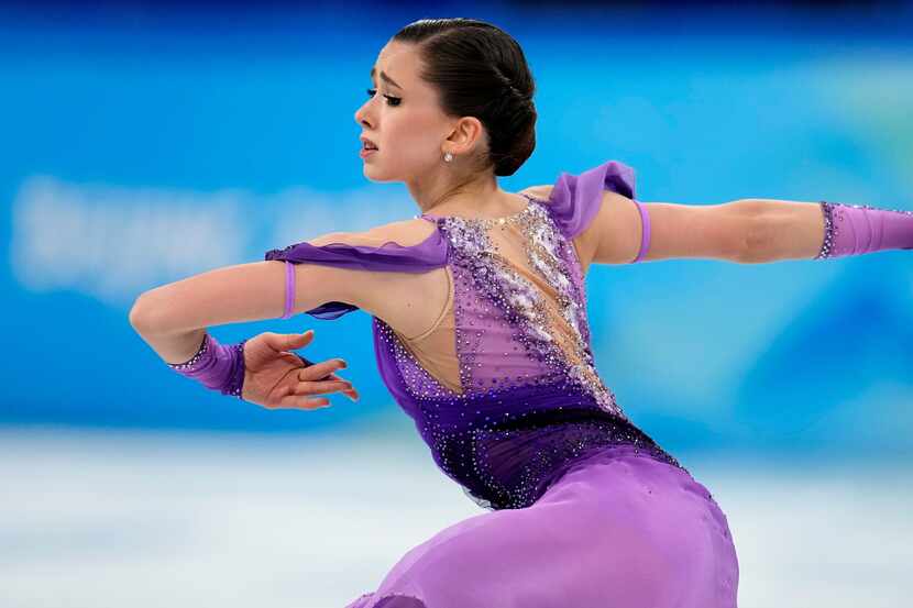 Kamila Valieva, of the Russian Olympic Committee,competes in the women's short program...