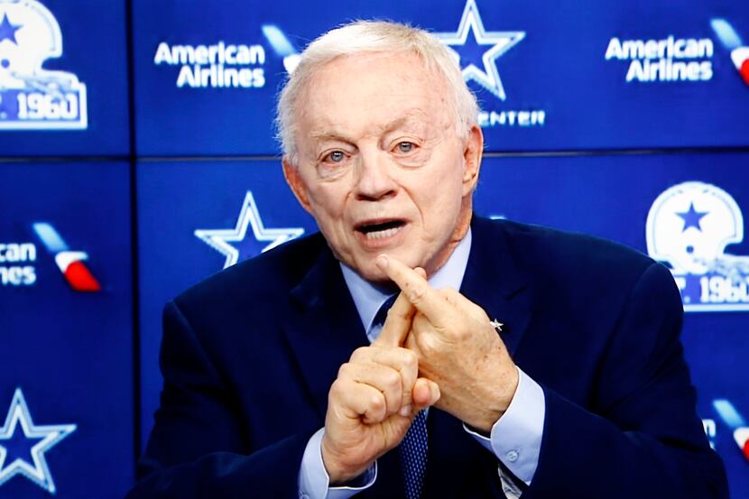Dallas Cowboys owner and general manager Jerry Jones speaks during the annual state of the...