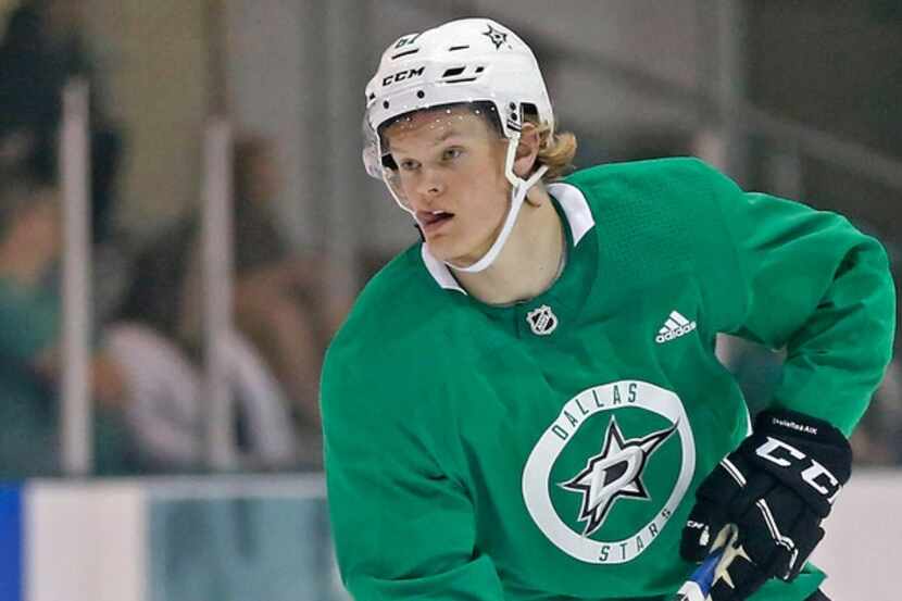Dallas Stars forward Albin Eriksson practices during a scrimmage at the development camp at...