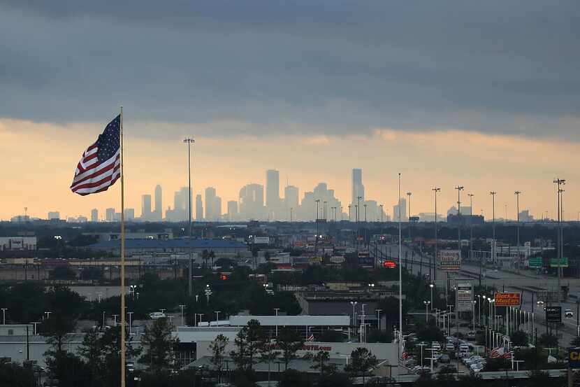  The Houston skyline is seen after the area was inundated with flooding from Hurricane Harvey. 