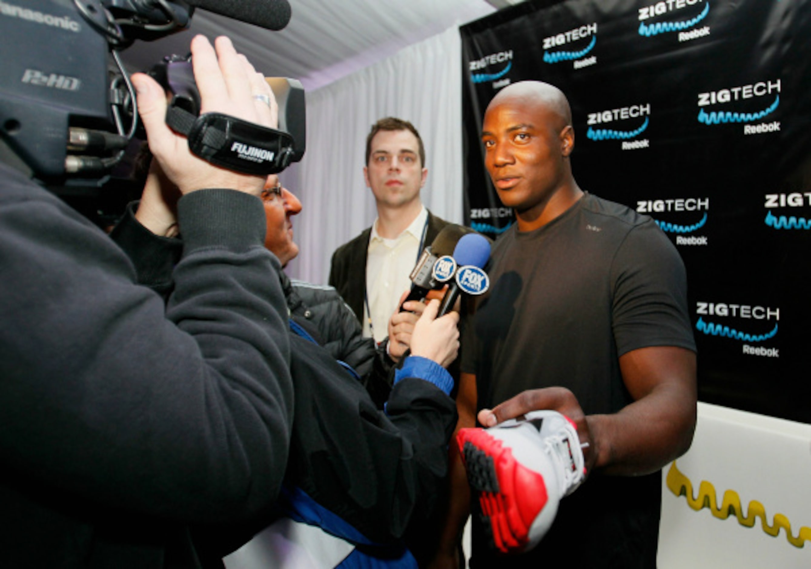 DeMarcus Ware of Dallas Cowboys attends the "ZigTech Cowboy Up Challenge" hosted by Reebok...