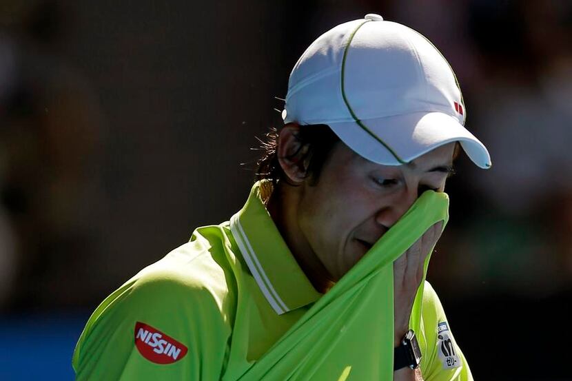 Kei Nishikori  of Japan worked up a sweat at the Australian Open in January.