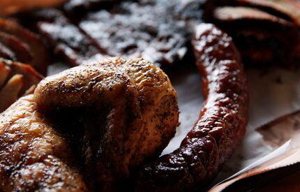 Chicken, sausage and ribs from Snow's BBQ.