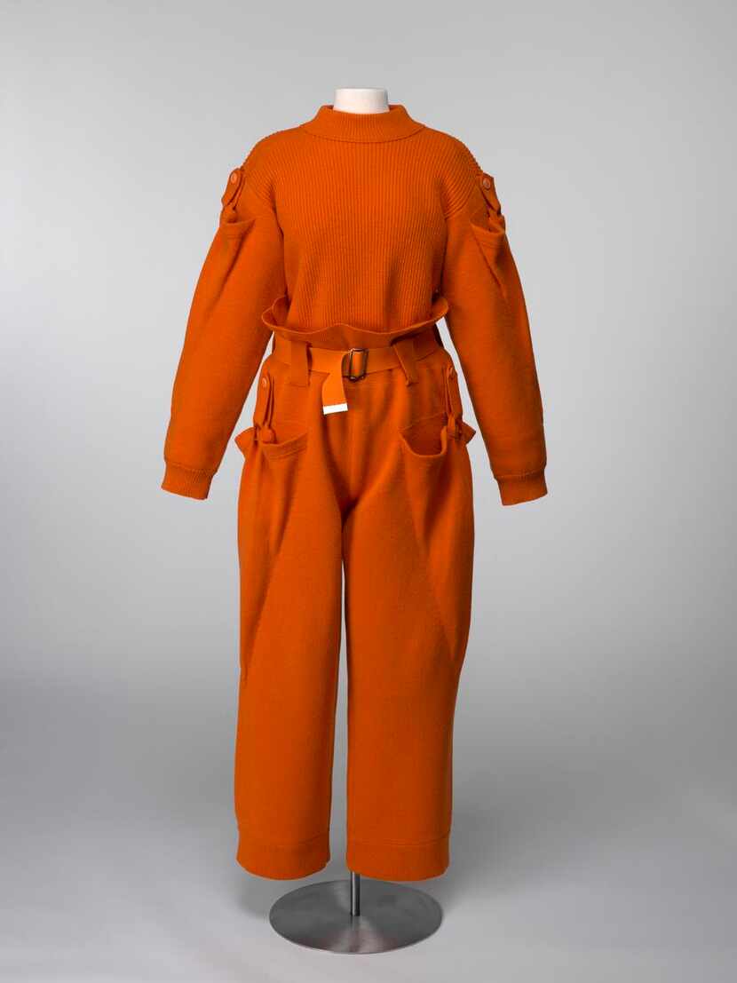 Orange jumpsuit from the Mary Baskett Collection of Japanese Fashion exhibit that runs...