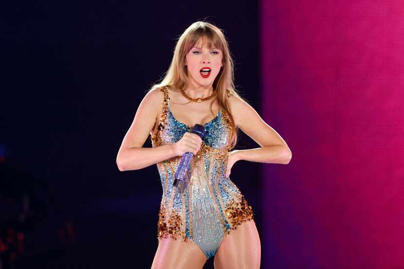 Taylor Swift performs during the Eras Tour concert at AT&T Stadium on Friday, March 31, 2023...