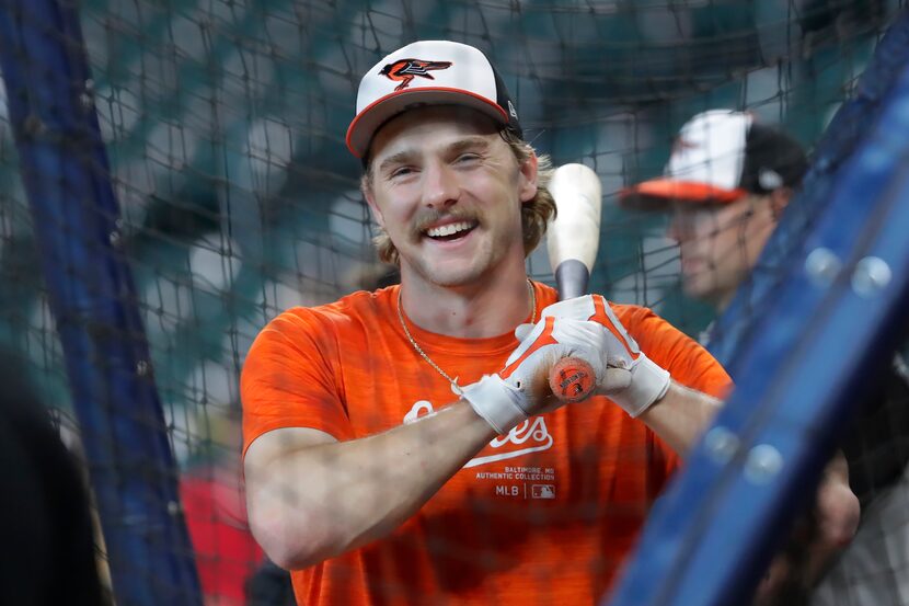 Baltimore Orioles' Gunnar Henderson during batting practice before a baseball game against...