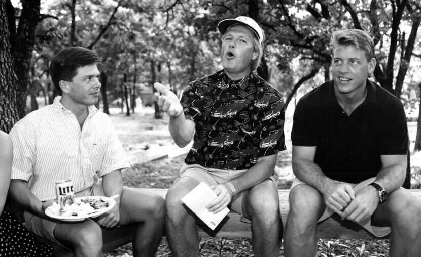 June 26, 1992 -- From left: Mark Malone, Dale Hansen and Troy Aikman are seen in this Fete...