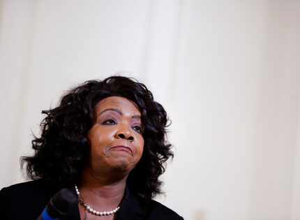 Dallas County District Attorney Faith Johnson reacts during a recent town hall panel...