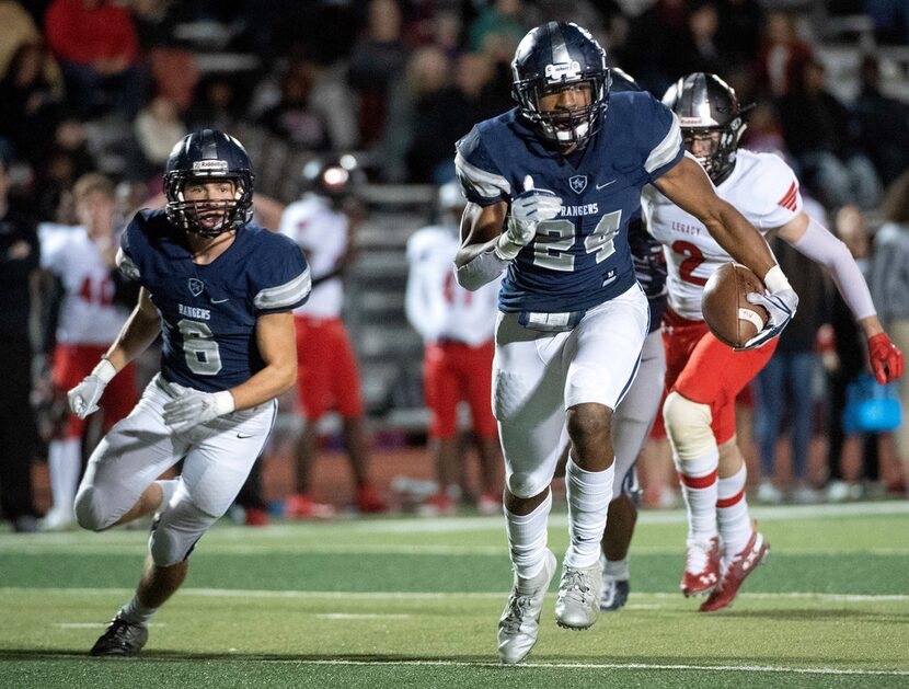 Frisco Lone Star junior linebacker Jaylan Ford (24) returns an interception against...